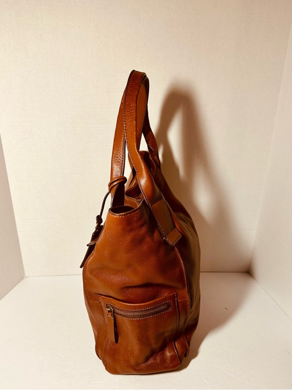 Fossil Cognac Brown Leather Tote Bag - Picture 3 of 16